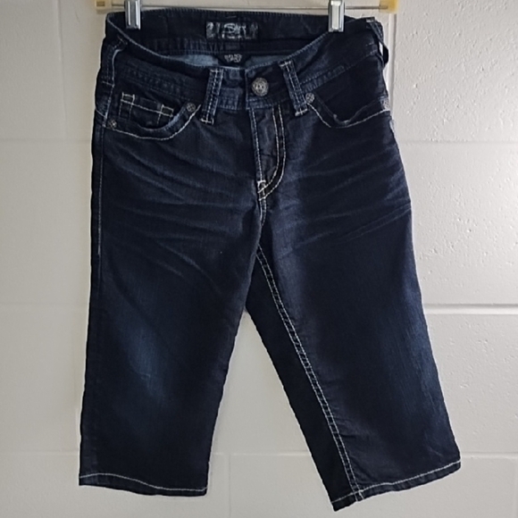 Silver Suki Stretch Denim Peddle Pusher Bermuda Denim Shorts - Picture 13 of 13